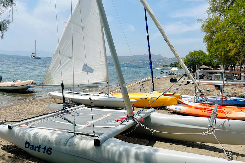 Watersports equipment at the Tamarisk Beach