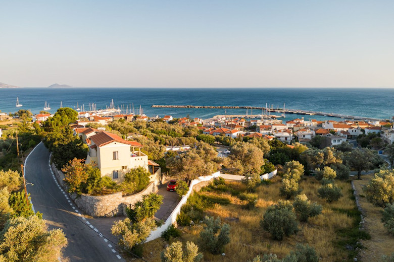 Vigla Apartments overlook the traditional village of Ormos