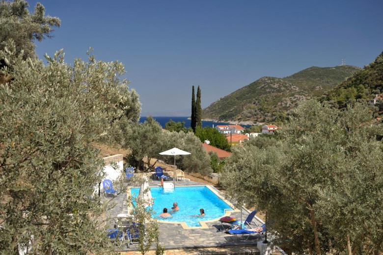 View across the pool towards the bay