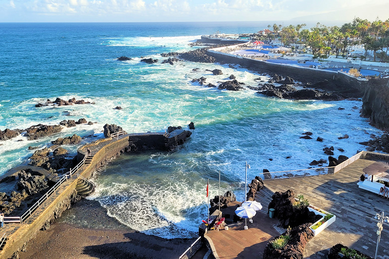 The small volcanic beach opposite the hotel