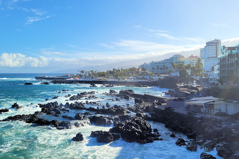 The rugged coastline in front of the hotel (on the right)