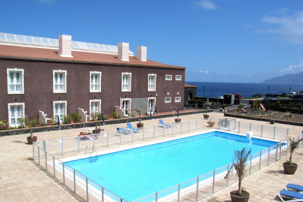 The hotel and its large pool